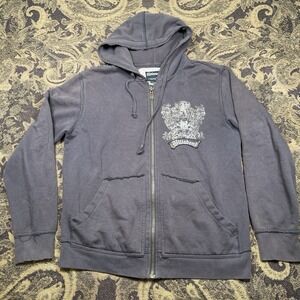 Vtg Y2K Billabong Zip Up Hoodie Brown Womens XL Thermal Lined Skull Graphic